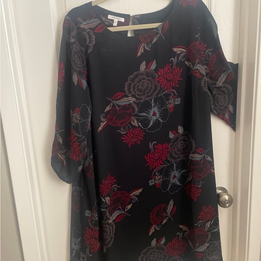 Maurices Black Dress with Red Floral Design